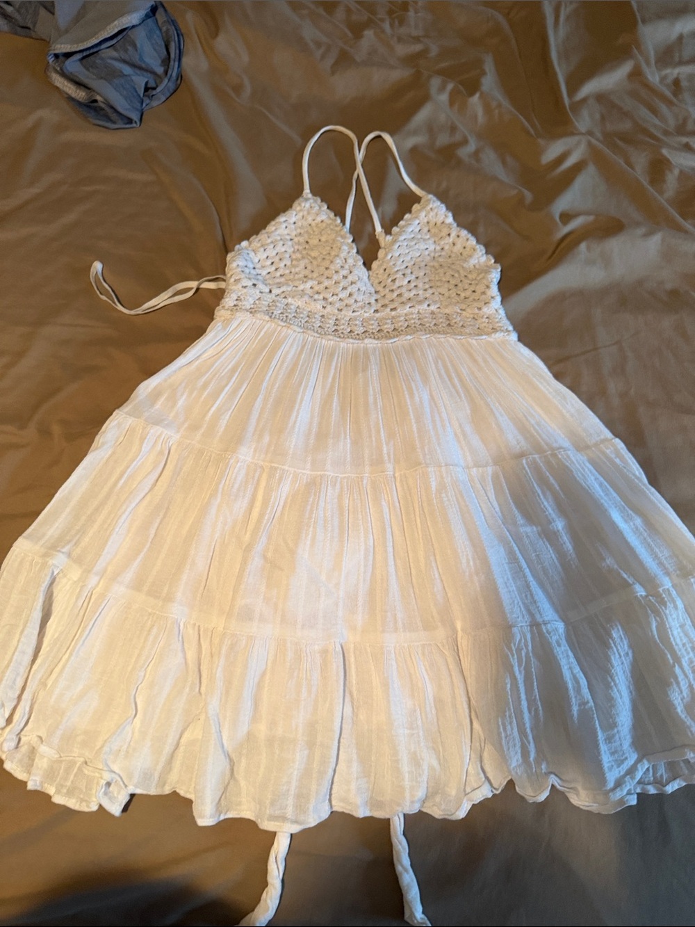 aerie White Crochet Bodice Mini Dress